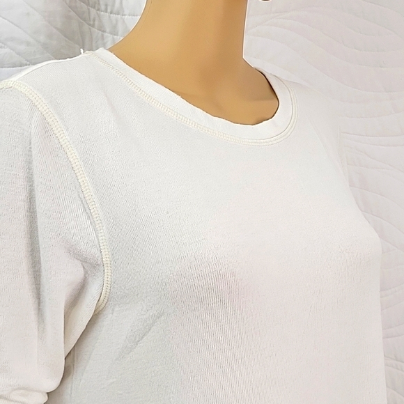 Cream White Long Sleeve Crew Neck T-Shirt in Large Size - Picture 3 of 10